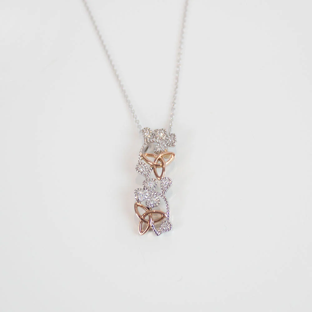 14K White and Rose Gold Diamond Shamrock & Trinity Knot Pendant
