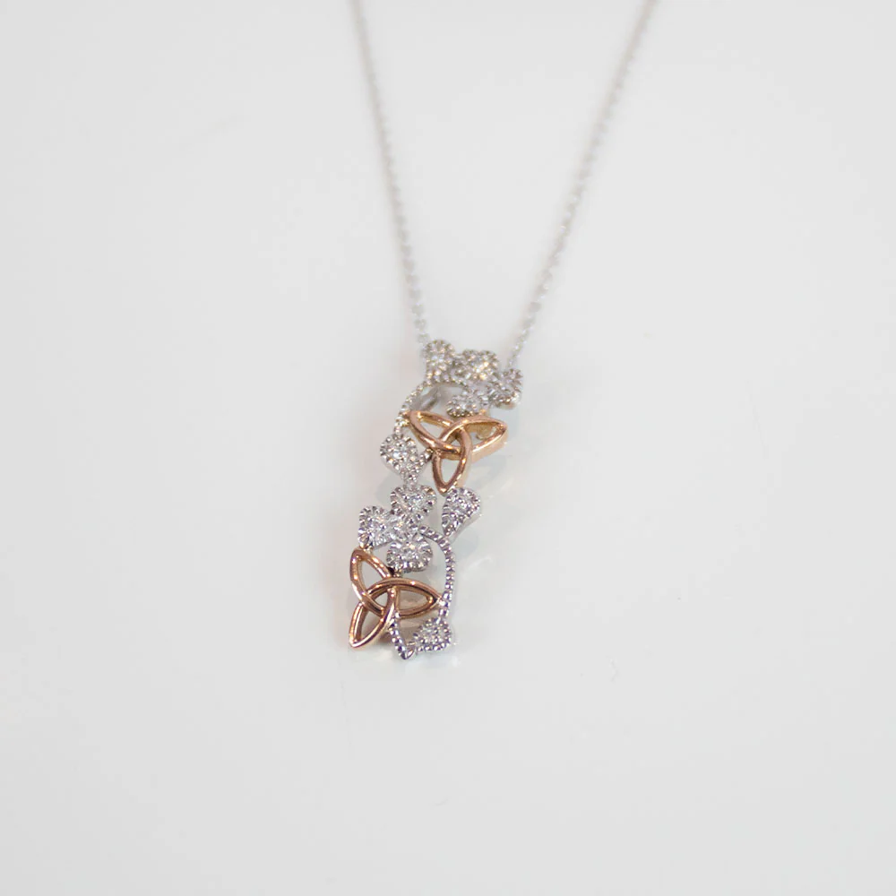 14K White and Rose Gold Diamond Shamrock & Trinity Knot Pendant - Image 2