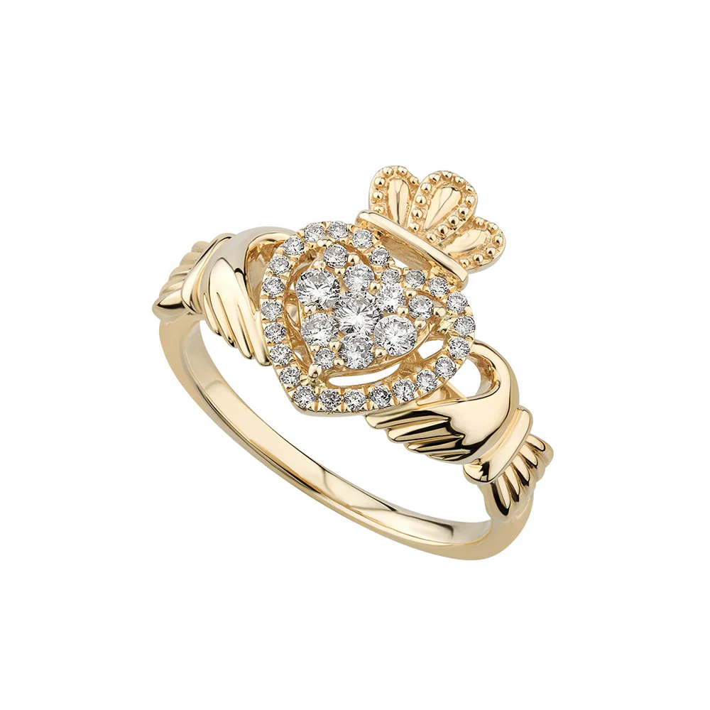 14K Gold Diamond Heart Claddagh Ring - Image 3