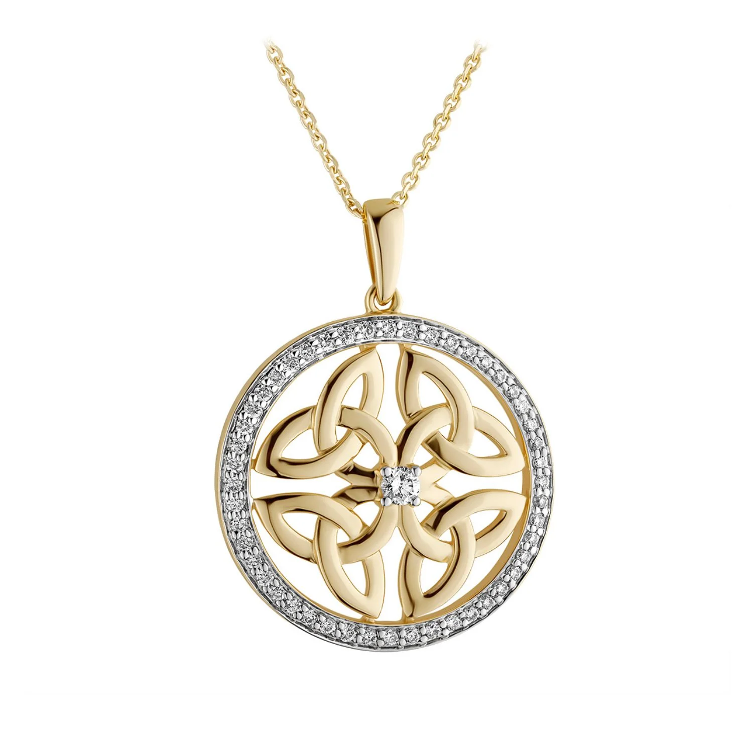 14K Gold Diamond Four Trinity Knot Necklace