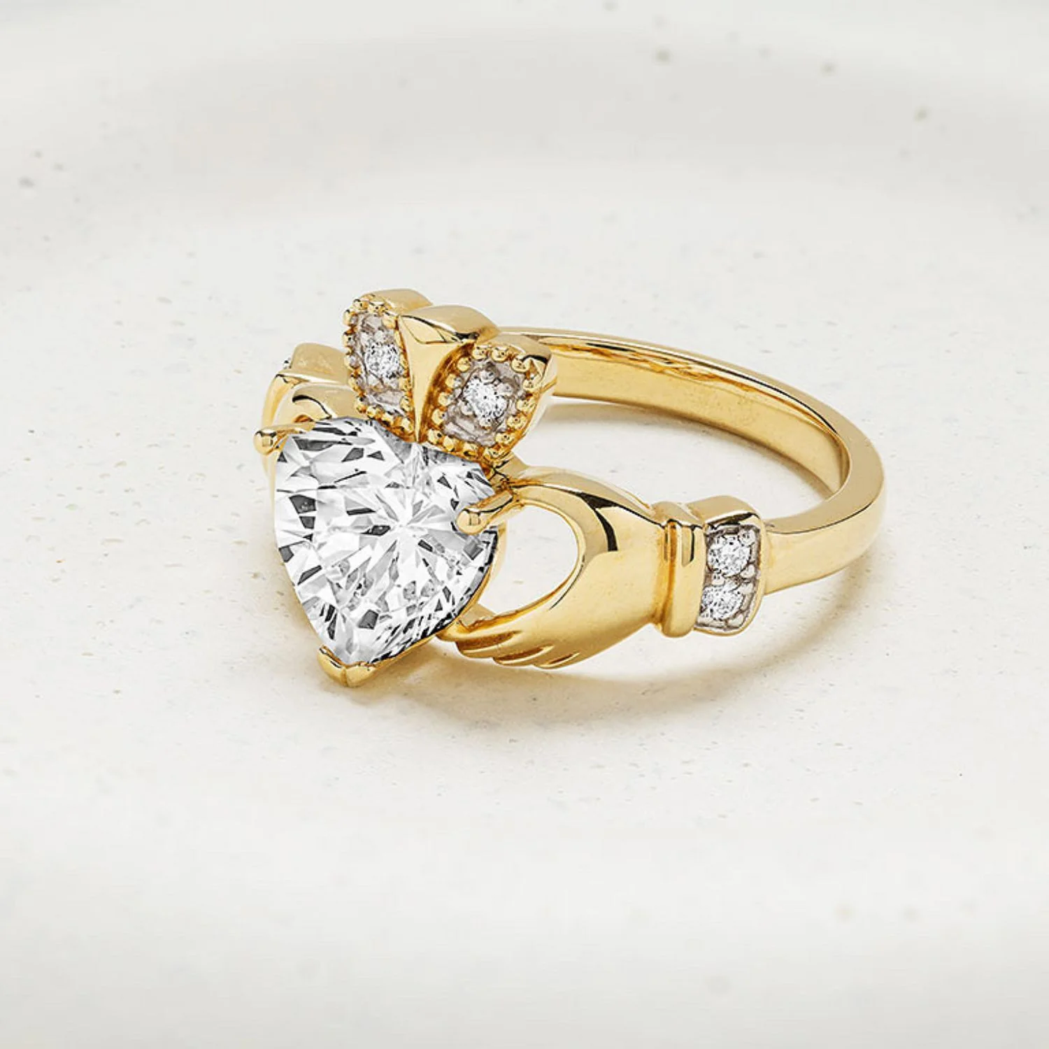 14K Gold Lab Diamond Cuff Claddagh Ring - Image 2