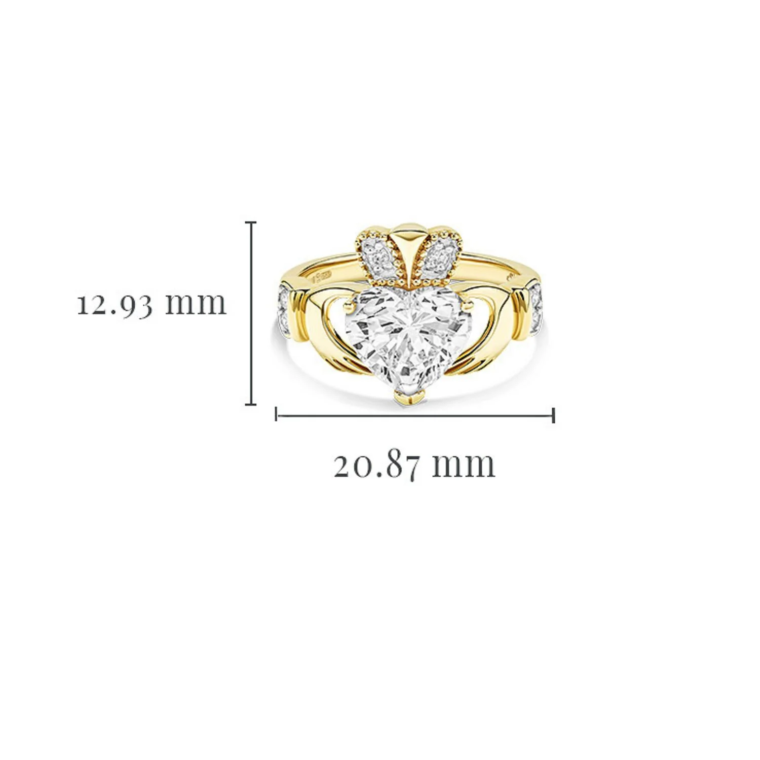 14K Gold Lab Diamond Cuff Claddagh Ring - Image 3