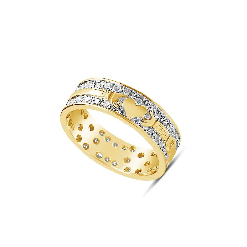 14K Gold Pave Diamond Claddagh Ring
