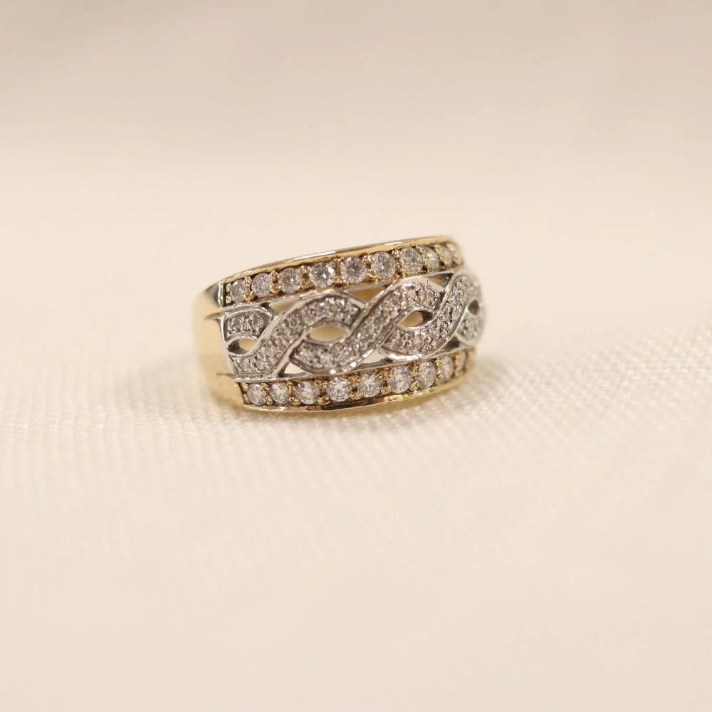 14K Gold Pavee Diamond Celtic Weave Ring