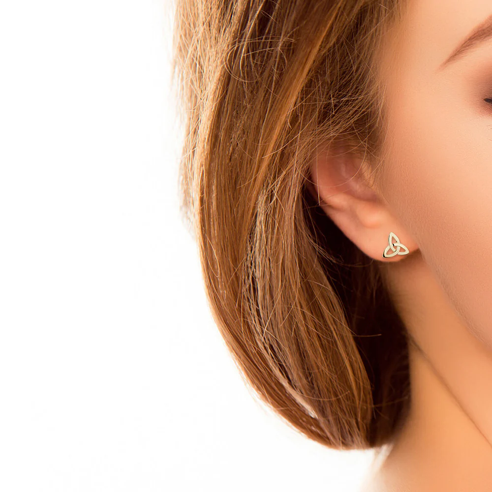 14K Gold Trinity Knot Stud Earrings - Image 3