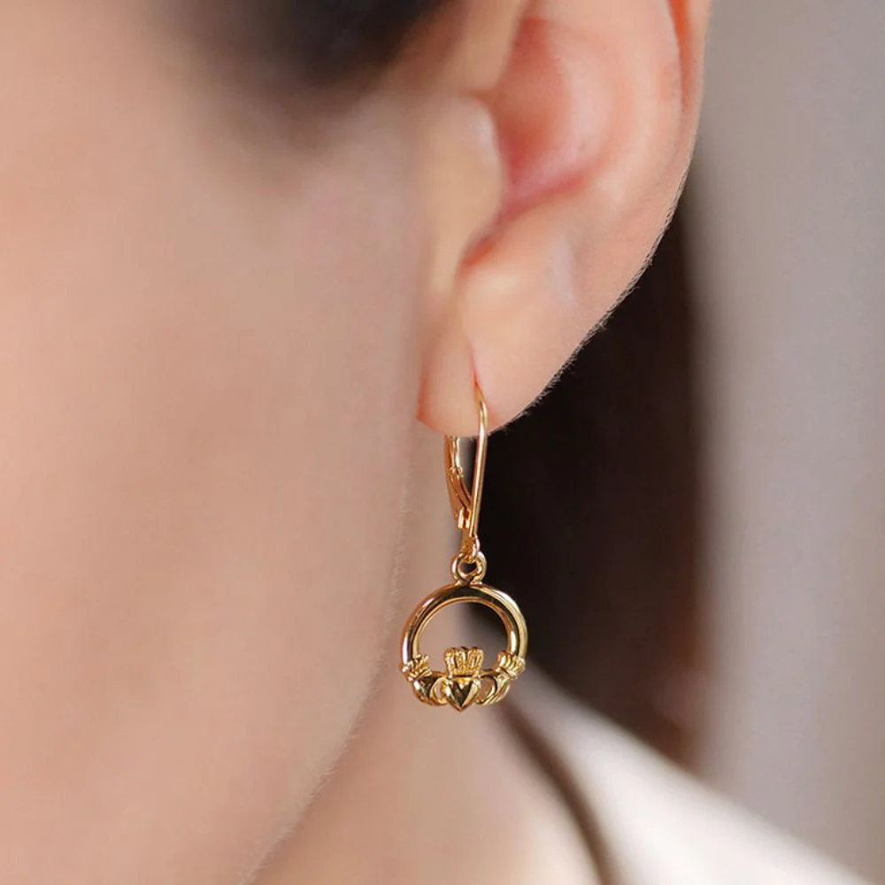 14K Gold Vermeil Claddagh Drop Earrings - Image 2