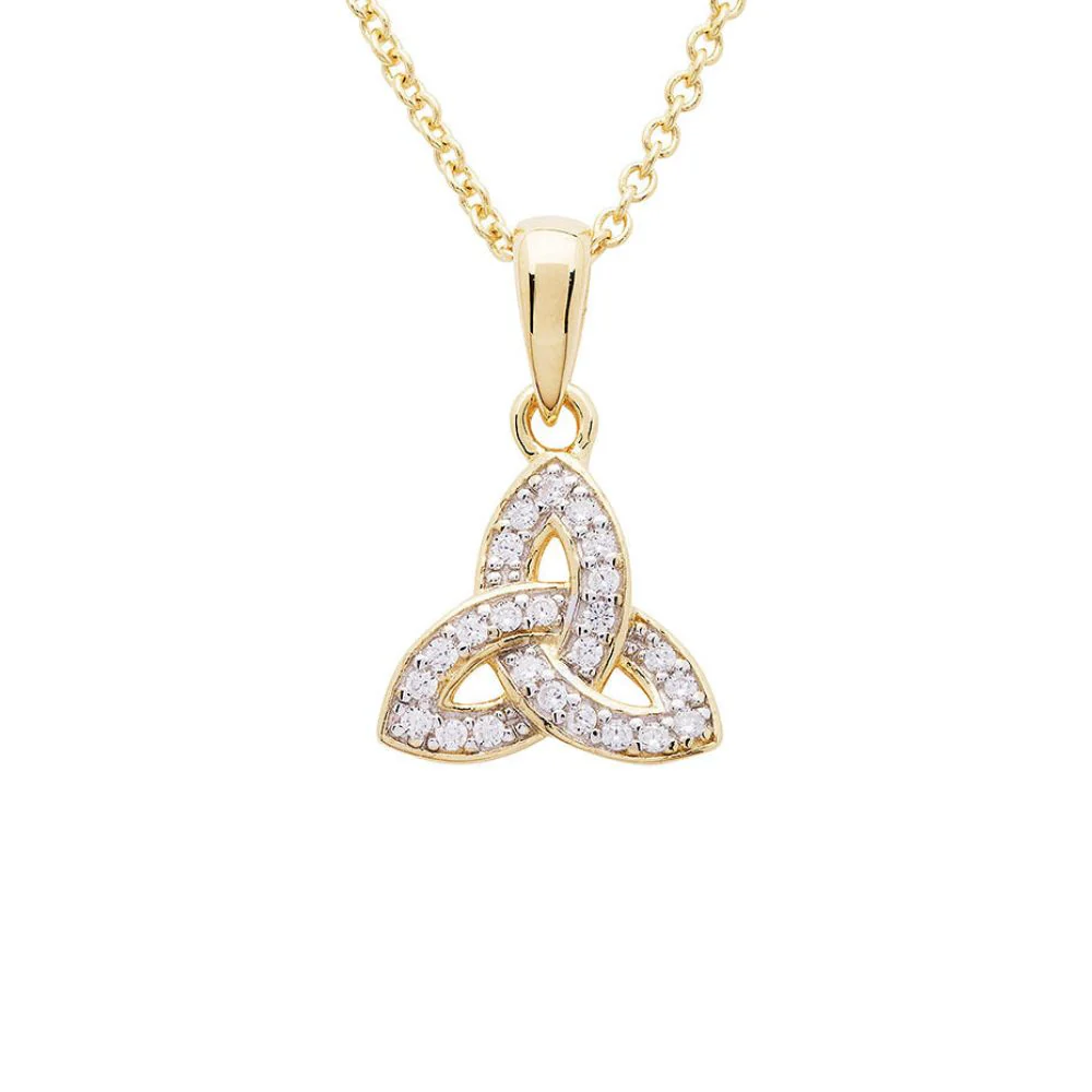 14K Gold Vermeil CZ Encrusted Trinity Knot Necklace