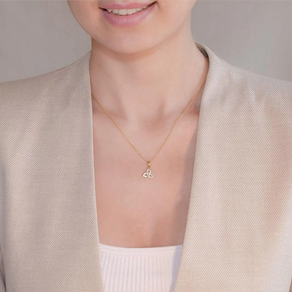 14K Gold Vermeil CZ Encrusted Trinity Knot Necklace - Image 2
