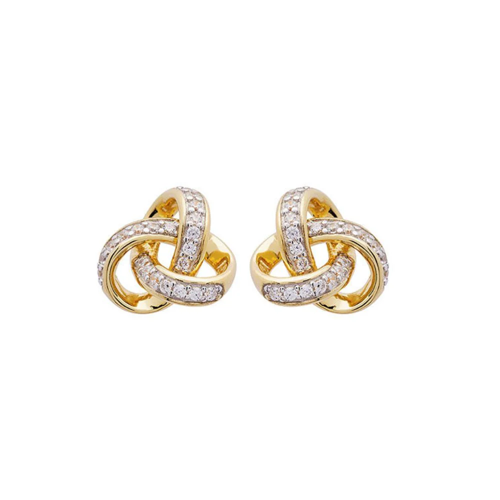 14K Gold Vermeil CZ Entwined Trinity Knot Stud Earrings