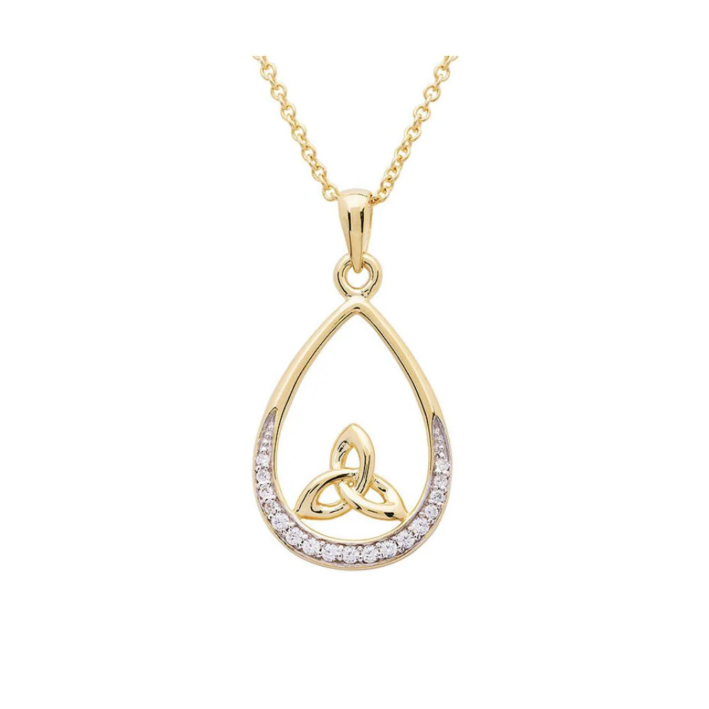 14K Gold Vermeil CZ Teardrop Trinity Knot Necklace
