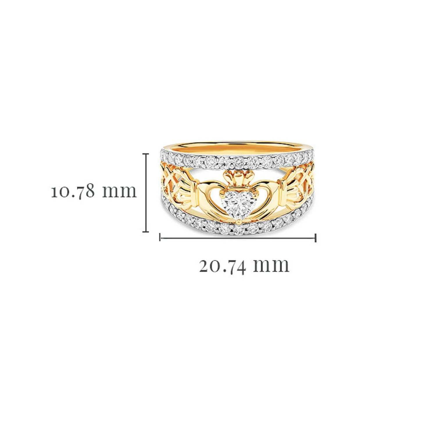 14K Lab Diamond 3 Band Claddagh Ring - Image 2
