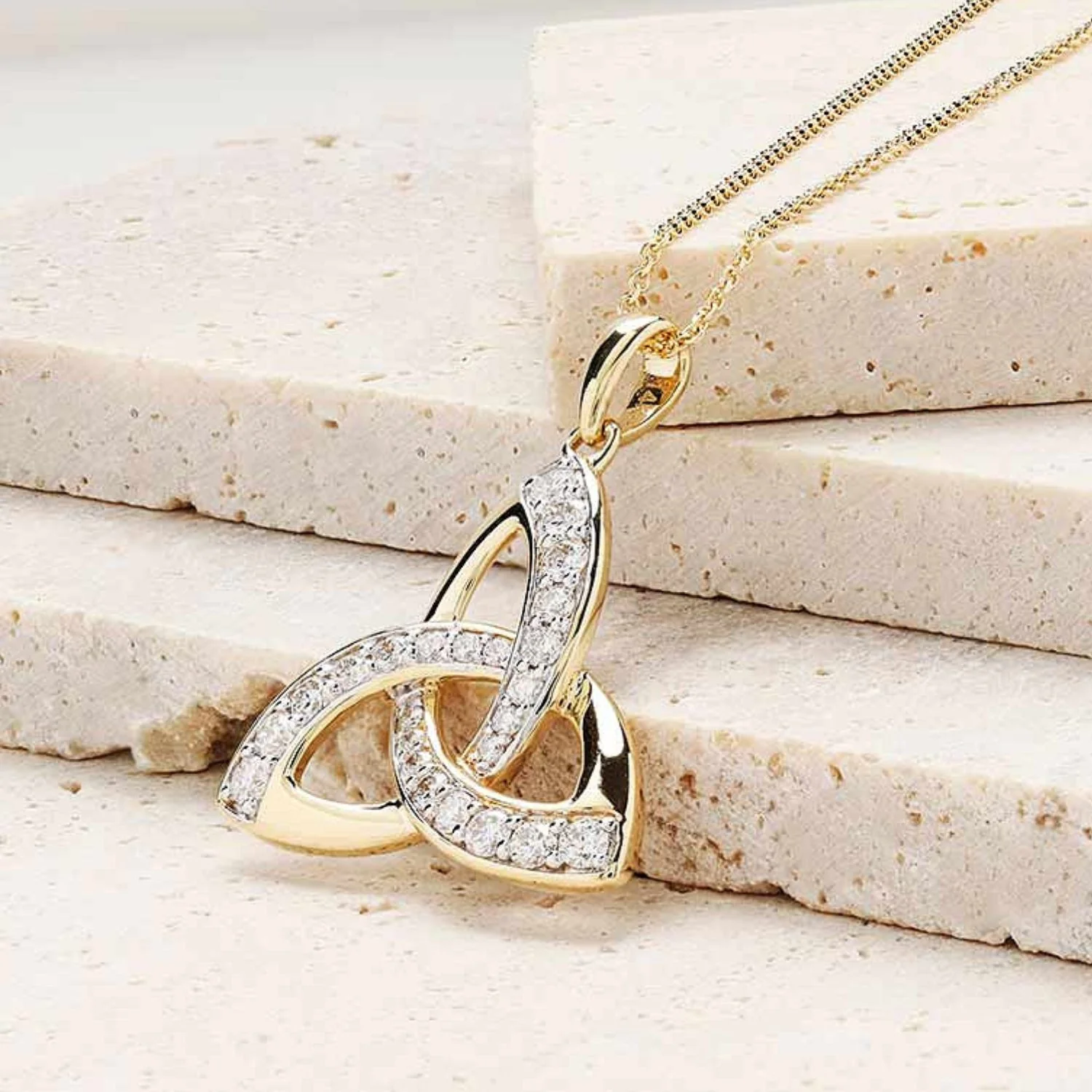 14K Lab Diamond Detailed Trinity Knot Necklace - Image 2