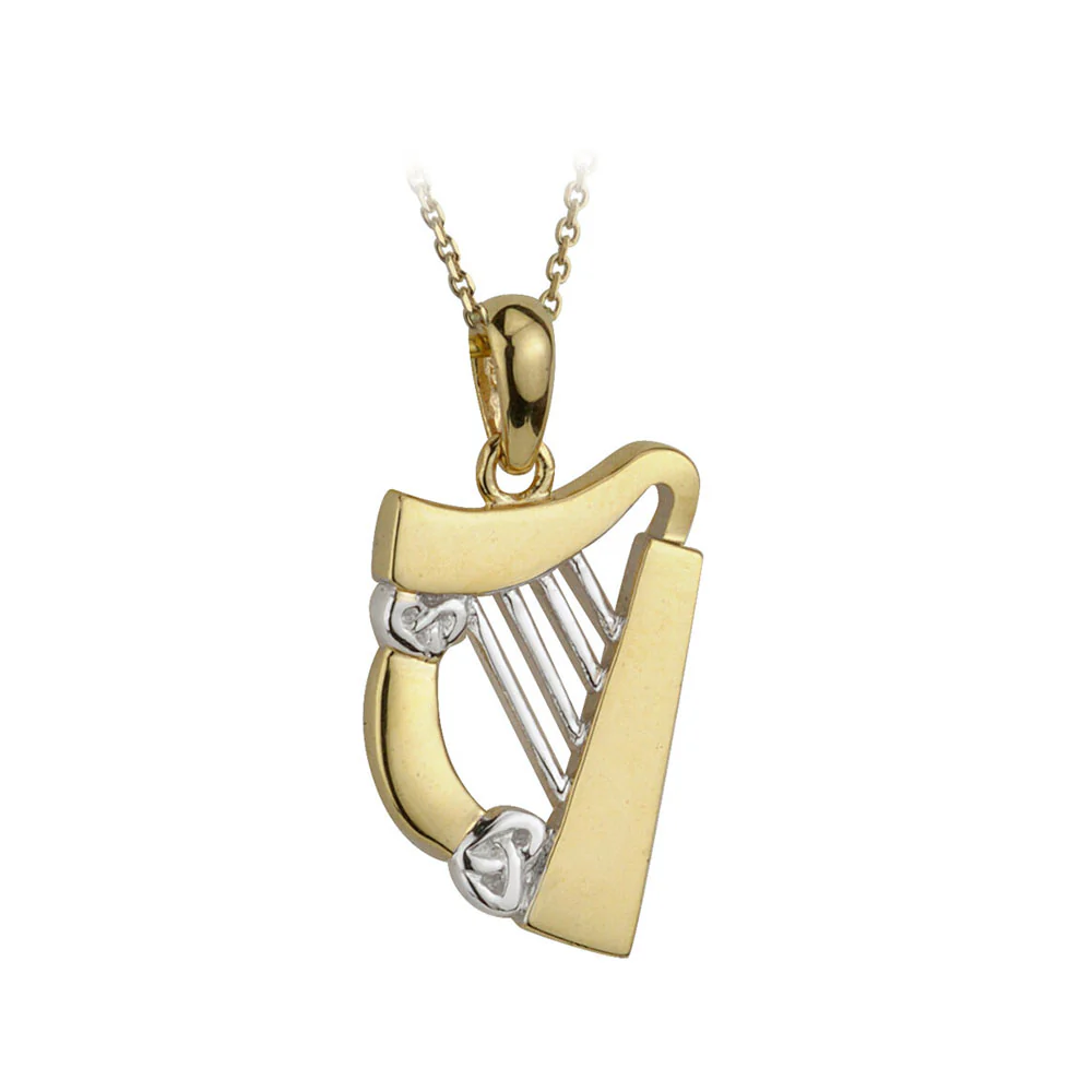 14K Two Tone Harp Pendant Necklace