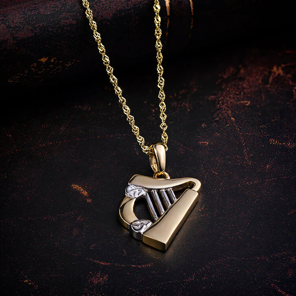 14K Two Tone Harp Pendant Necklace - Image 2