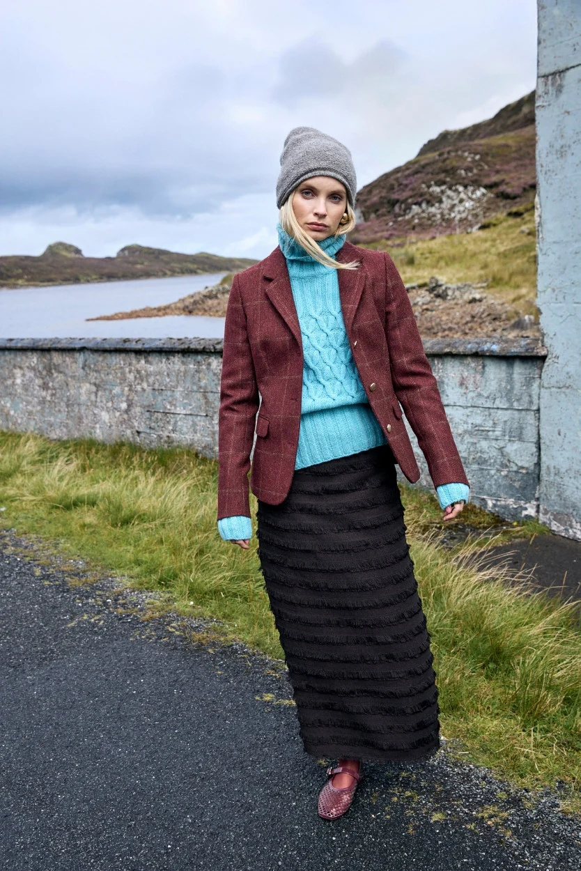 Aqua Cable & Ribbed Polo Neck Sweater - Image 3