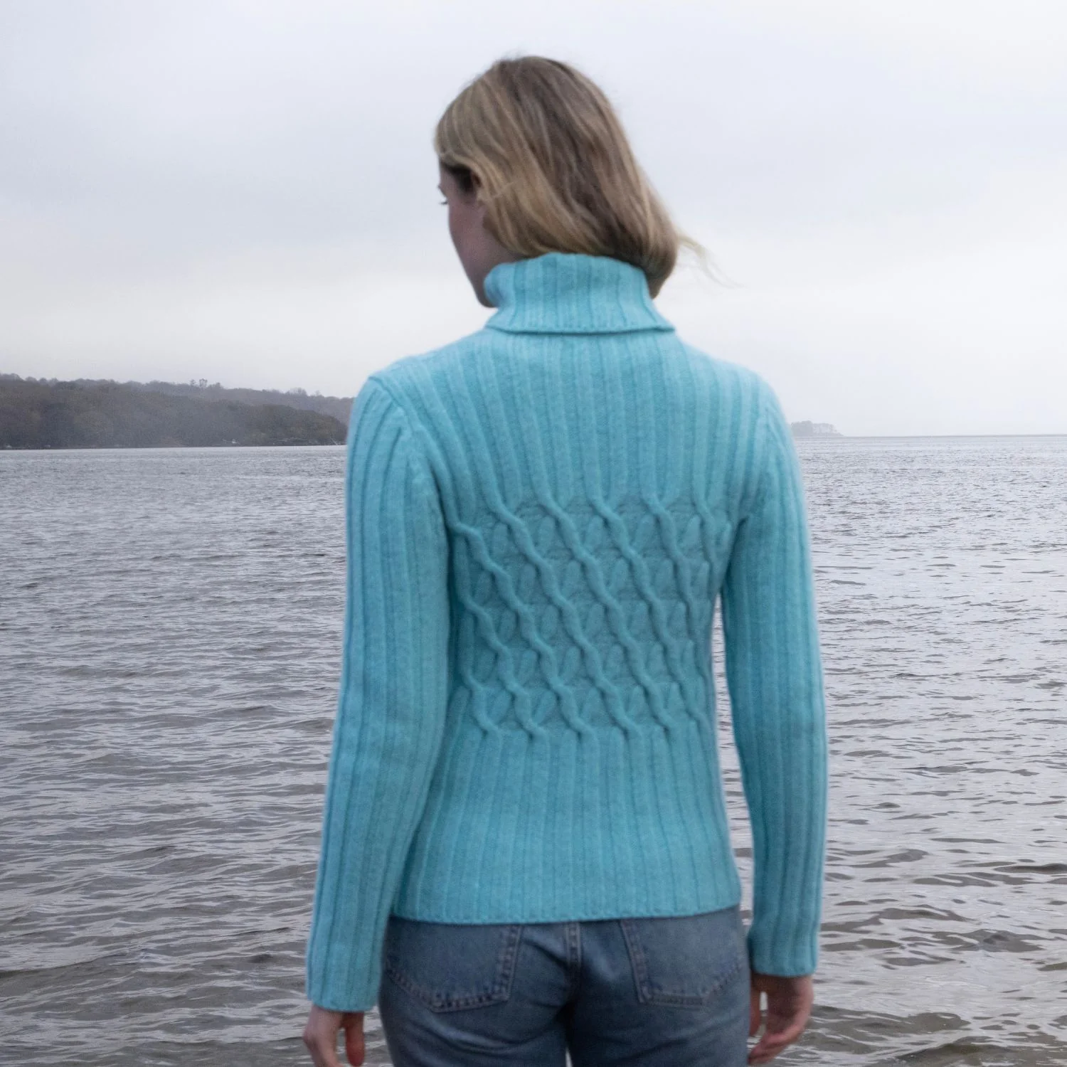 Aqua Cable & Ribbed Polo Neck Sweater - Image 5