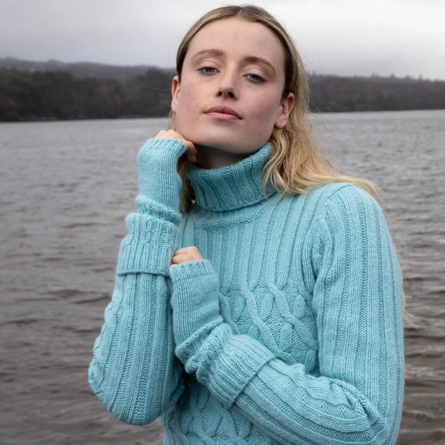 Aqua Knitted Handwarmers