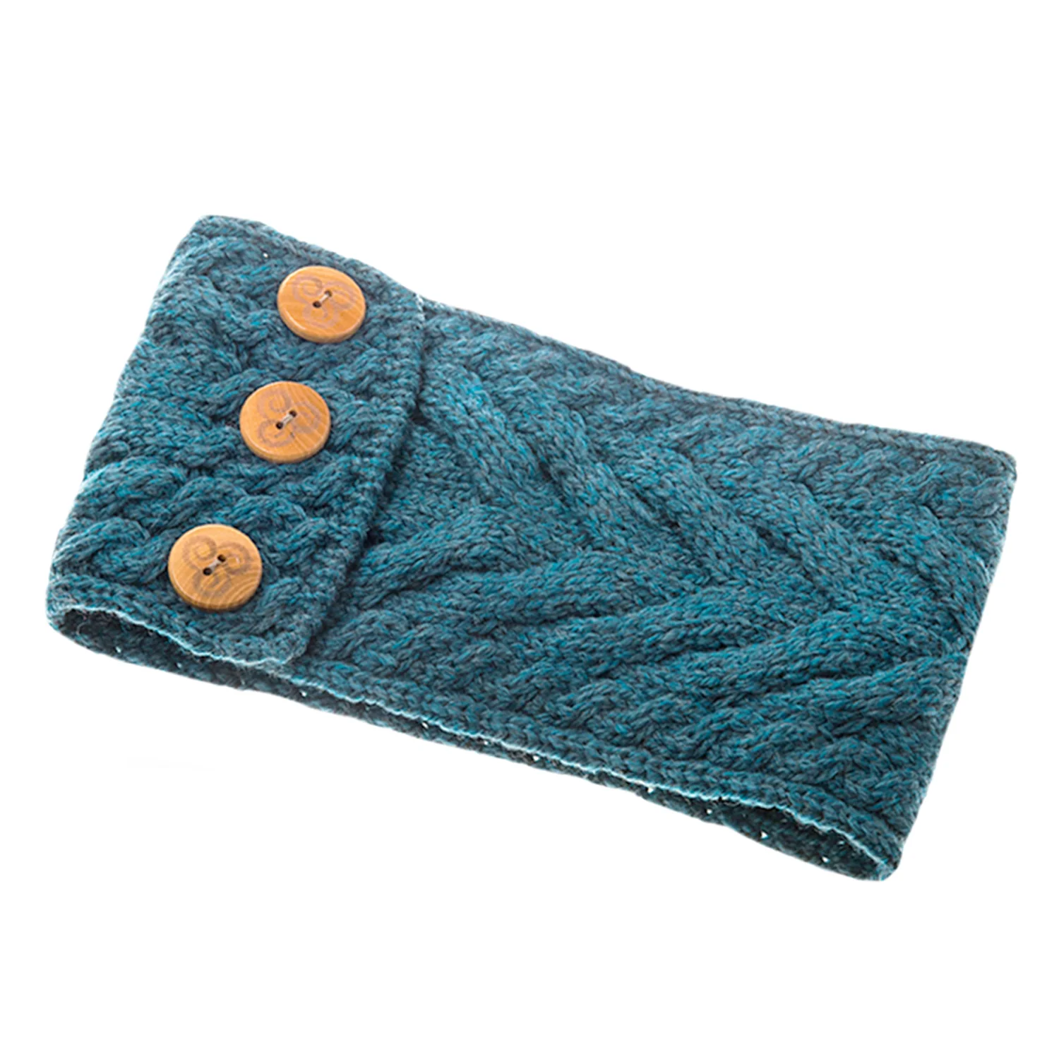 Turquoise Aran Knitted Headband with Buttons - Image 3