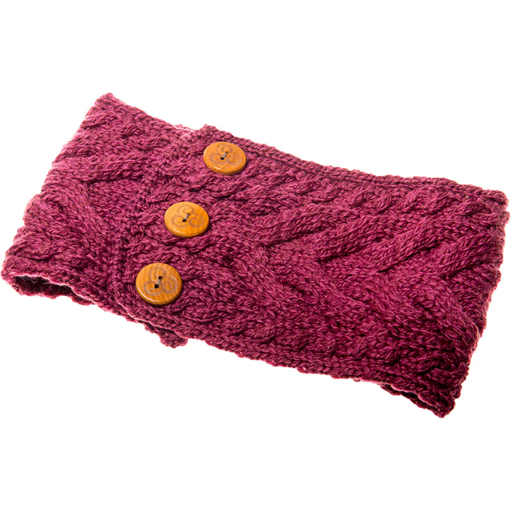 Rose Aran Knitted Headband with Buttons - Image 2