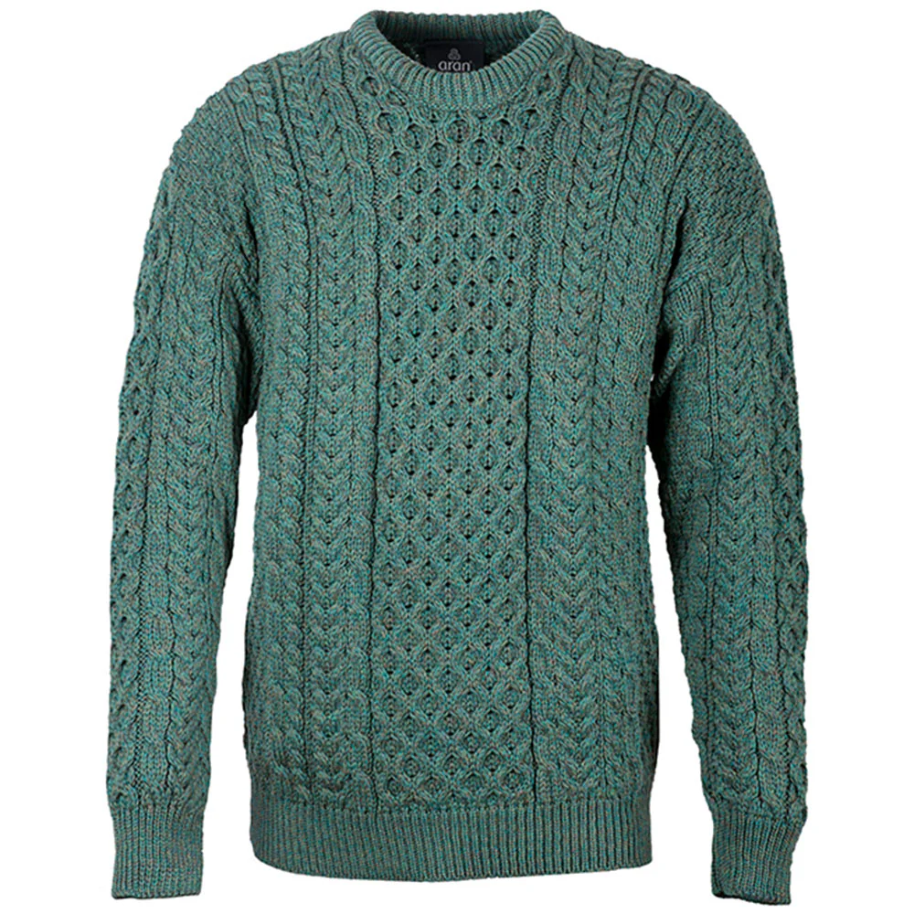 Army Green Unisex Crew Neck Aran Sweater - Image 2