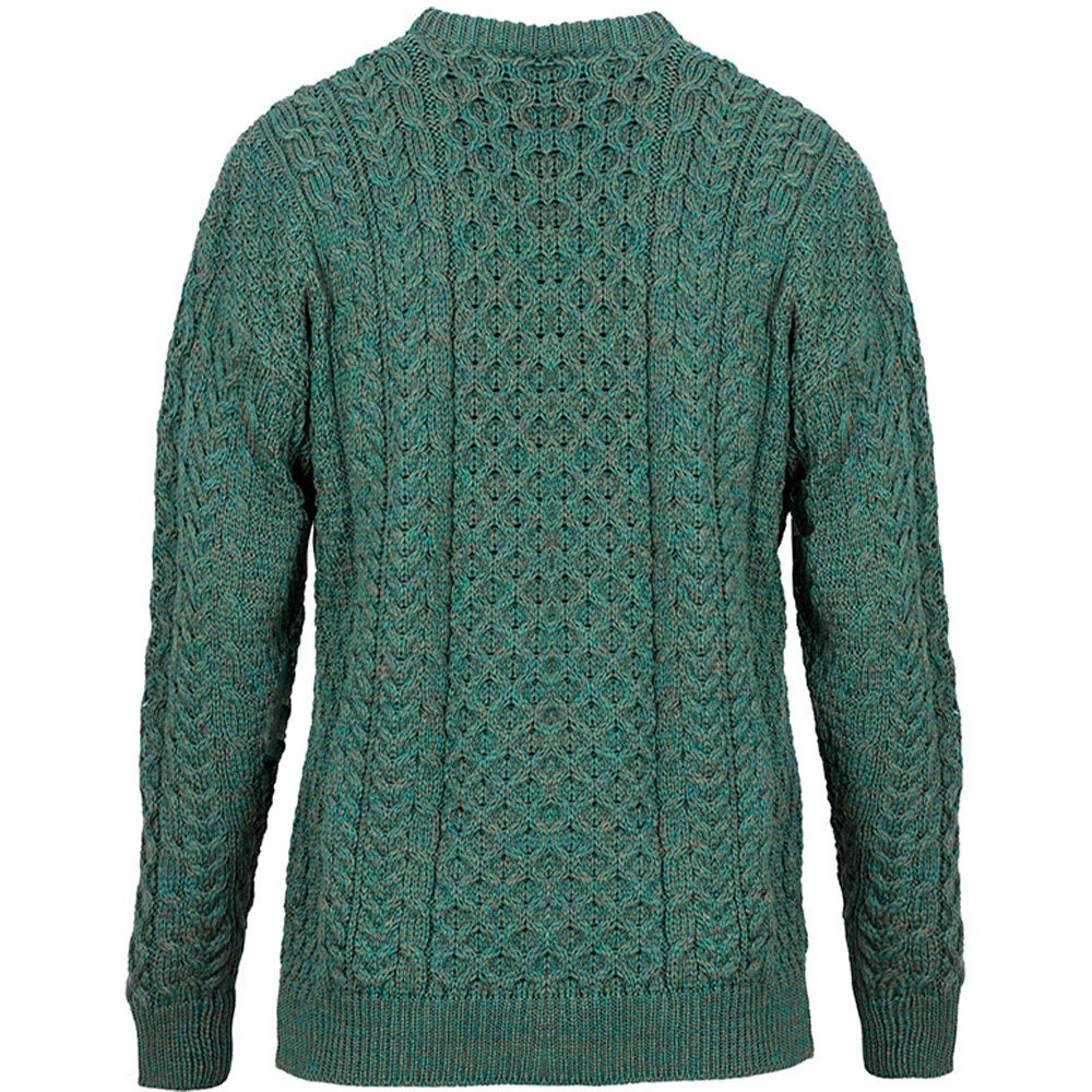 Army Green Unisex Crew Neck Aran Sweater - Image 3
