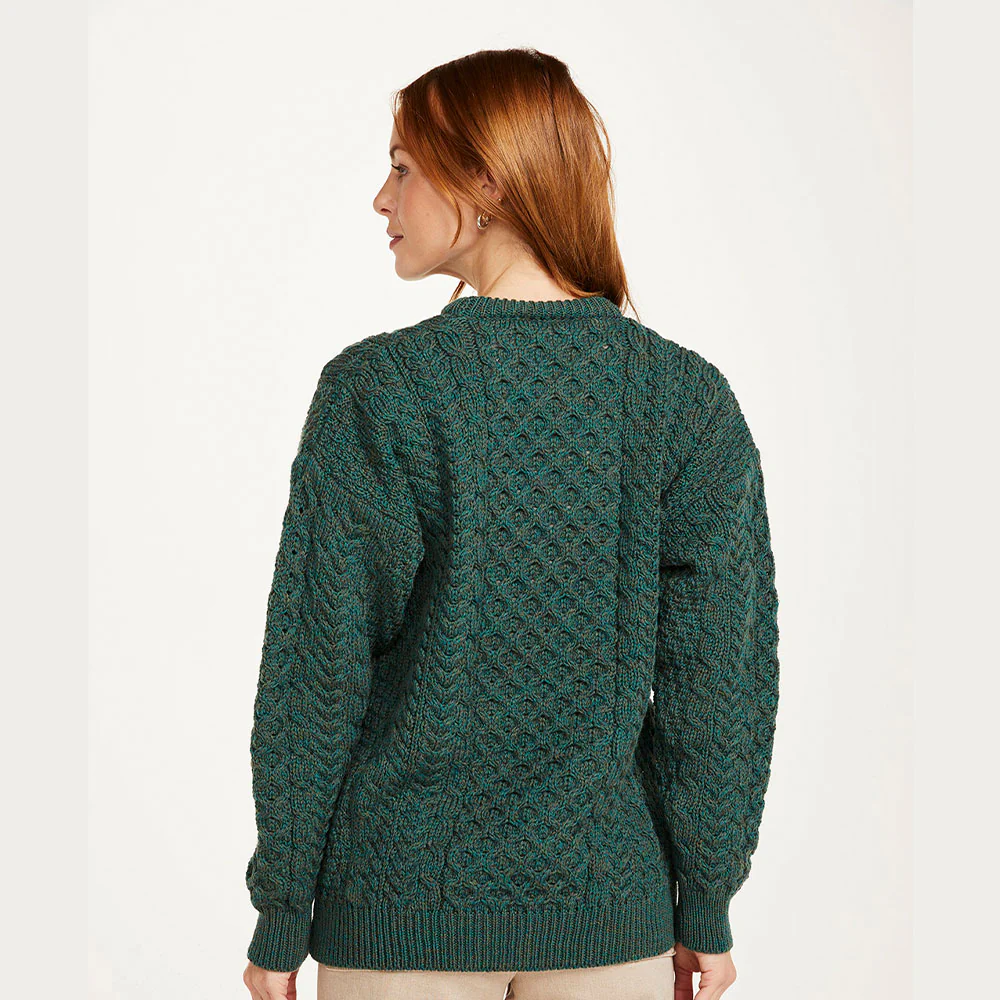 Army Green Unisex Crew Neck Aran Sweater - Image 5
