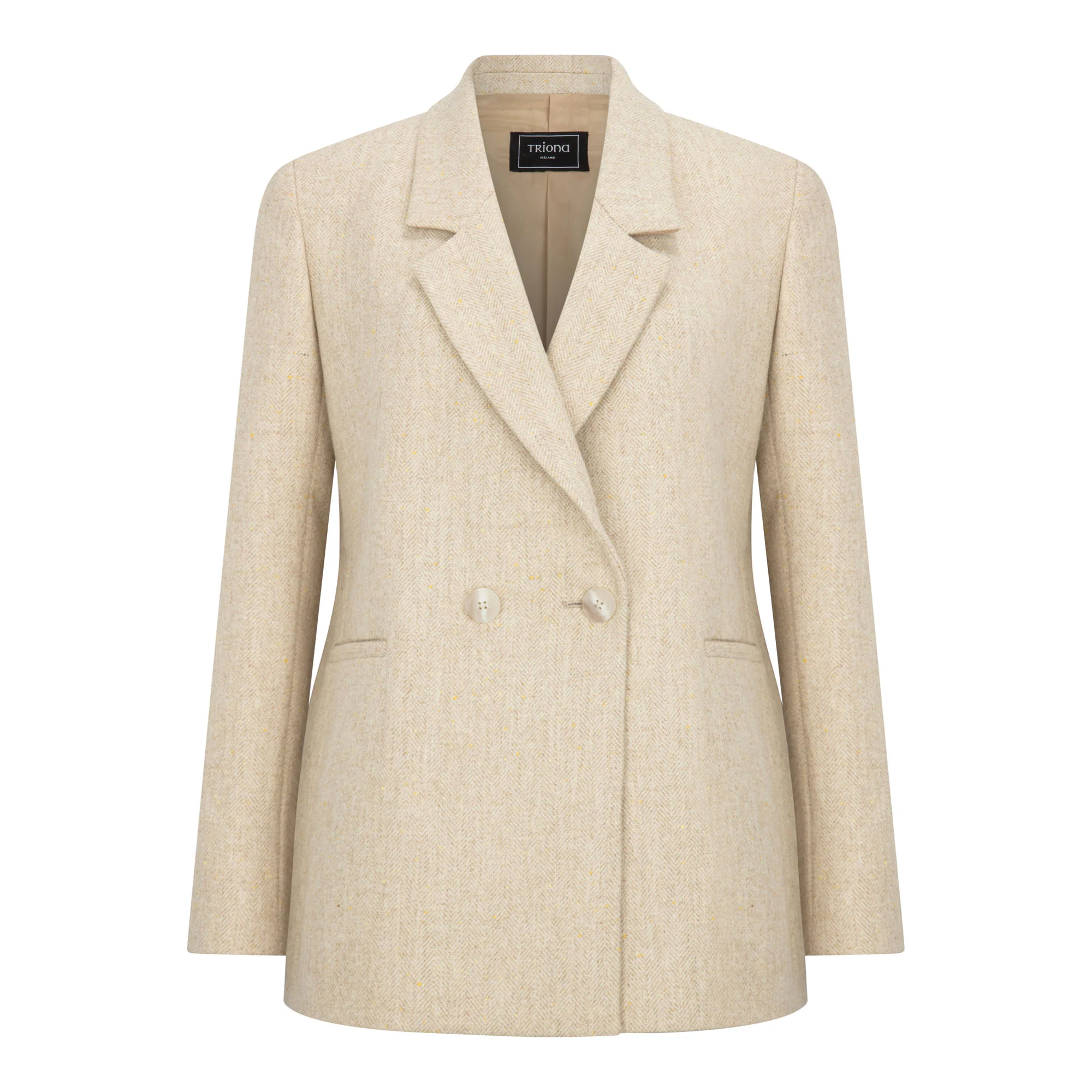 Beige Herringbone Colleen Oversized Wool Blazer Jacket - Image 3