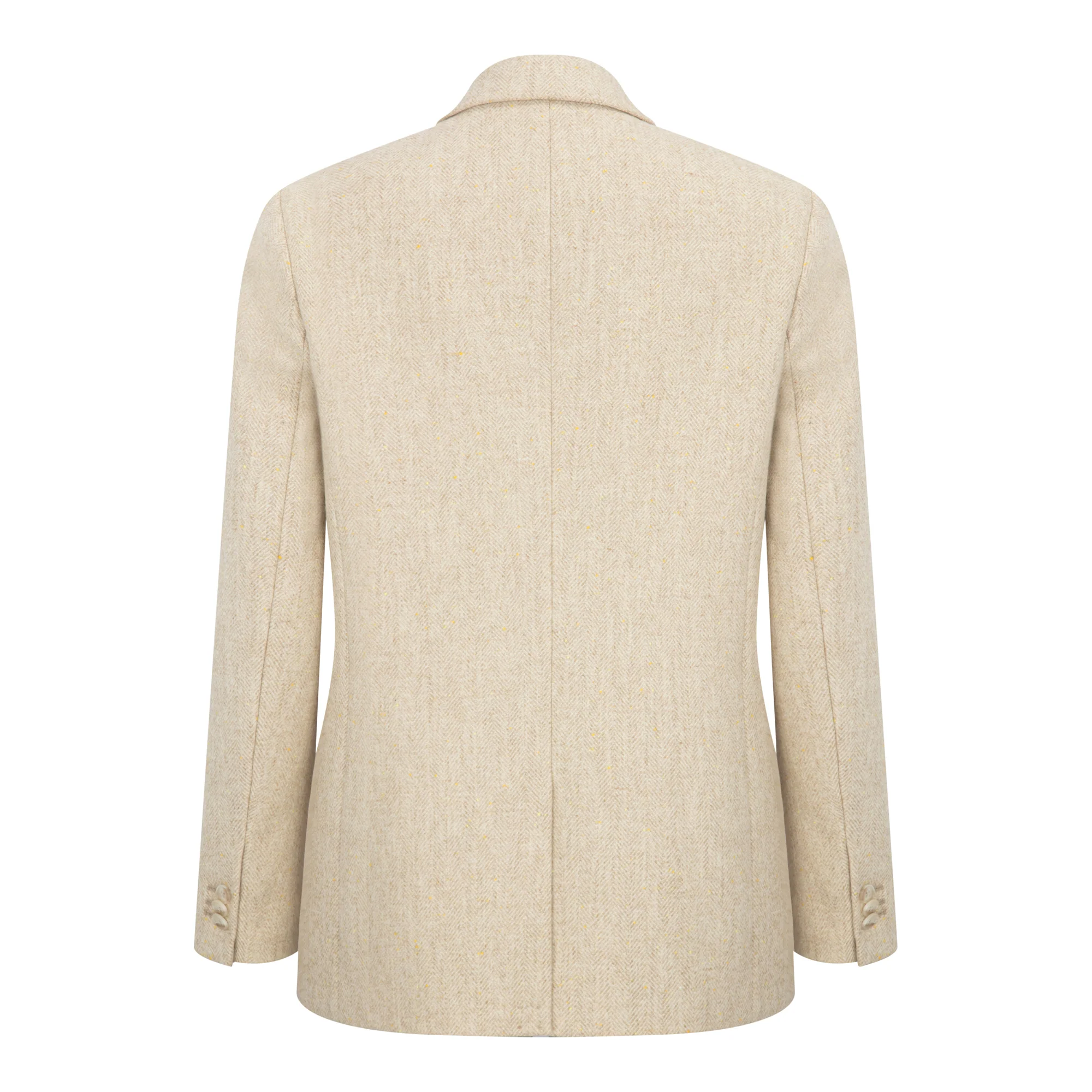 Beige Herringbone Colleen Oversized Wool Blazer Jacket - Image 4