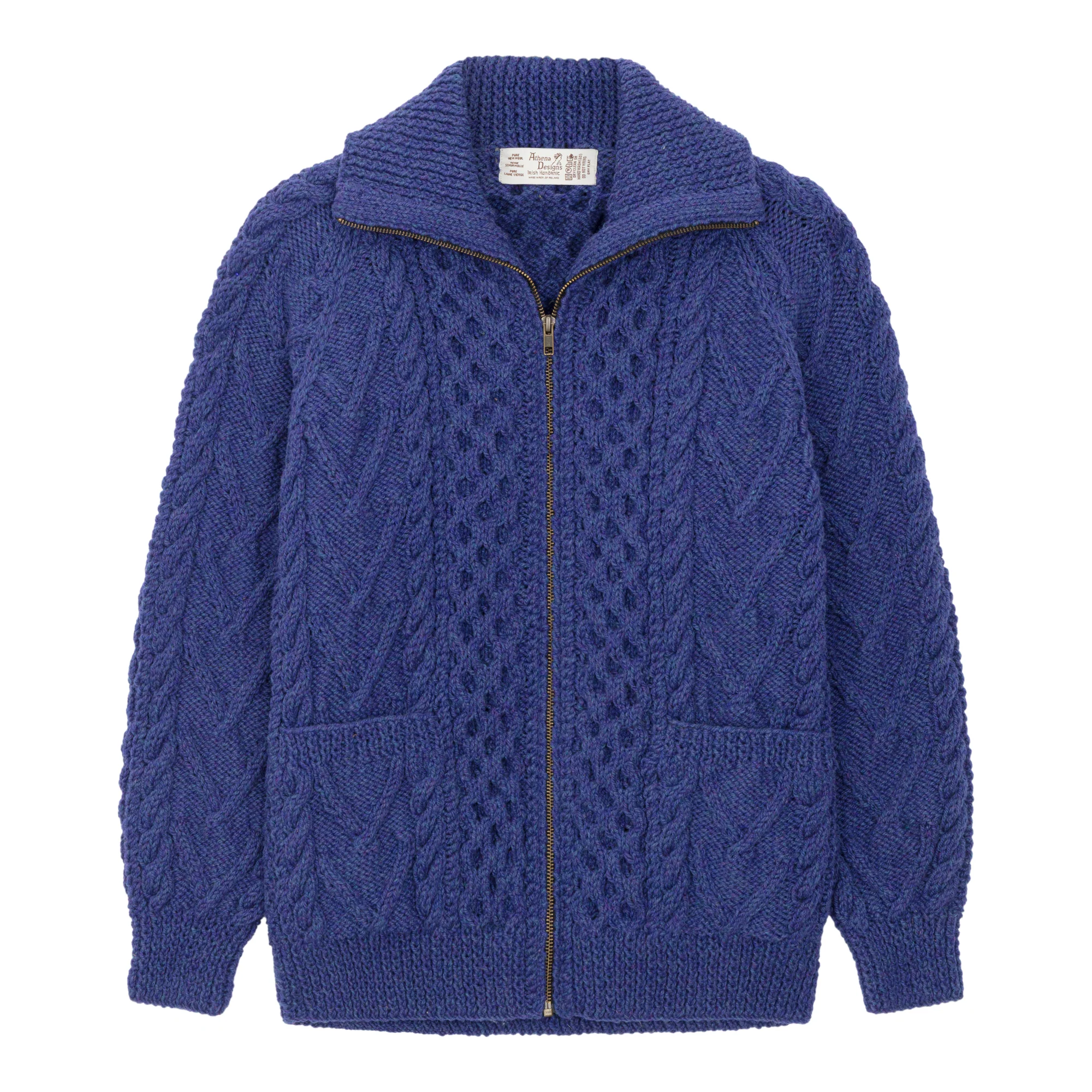 Blue Unisex Hand Knit Full Zip Sweater