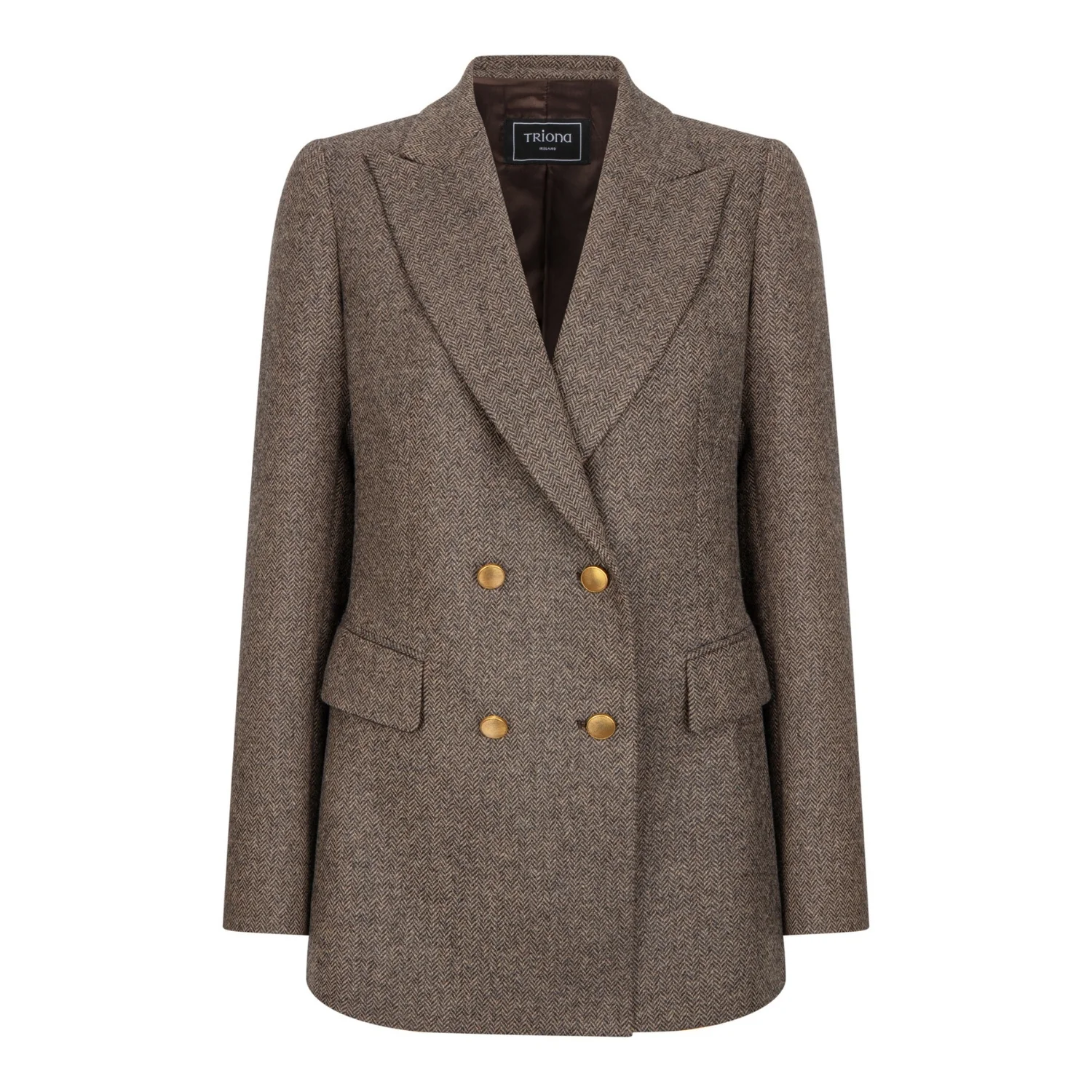 Brown Herringbone Clodagh Double Breasted Tweed Jacket