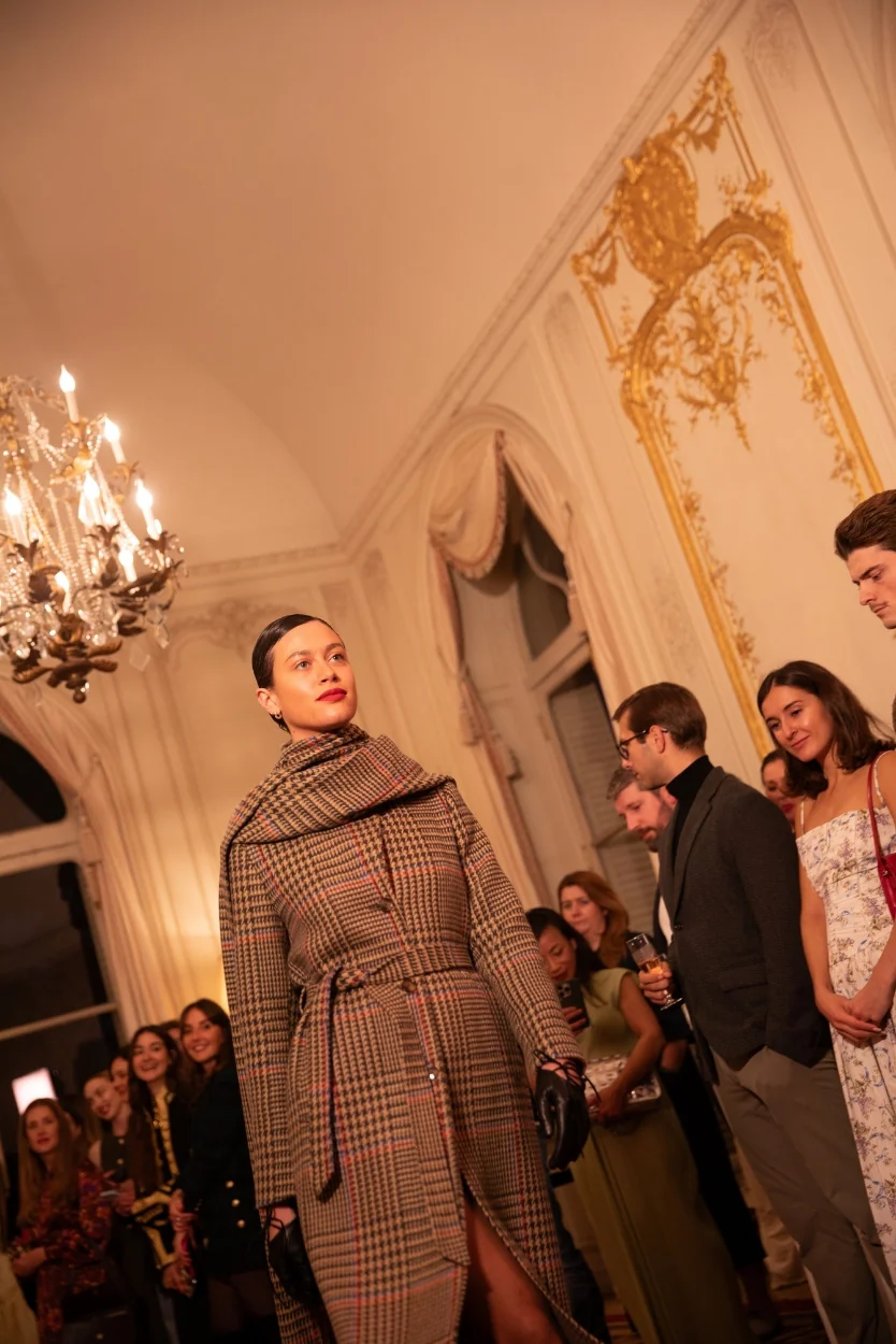 Brown & Red Houndstooth Merino and Cashmere Erin Belted Coat - Image 3