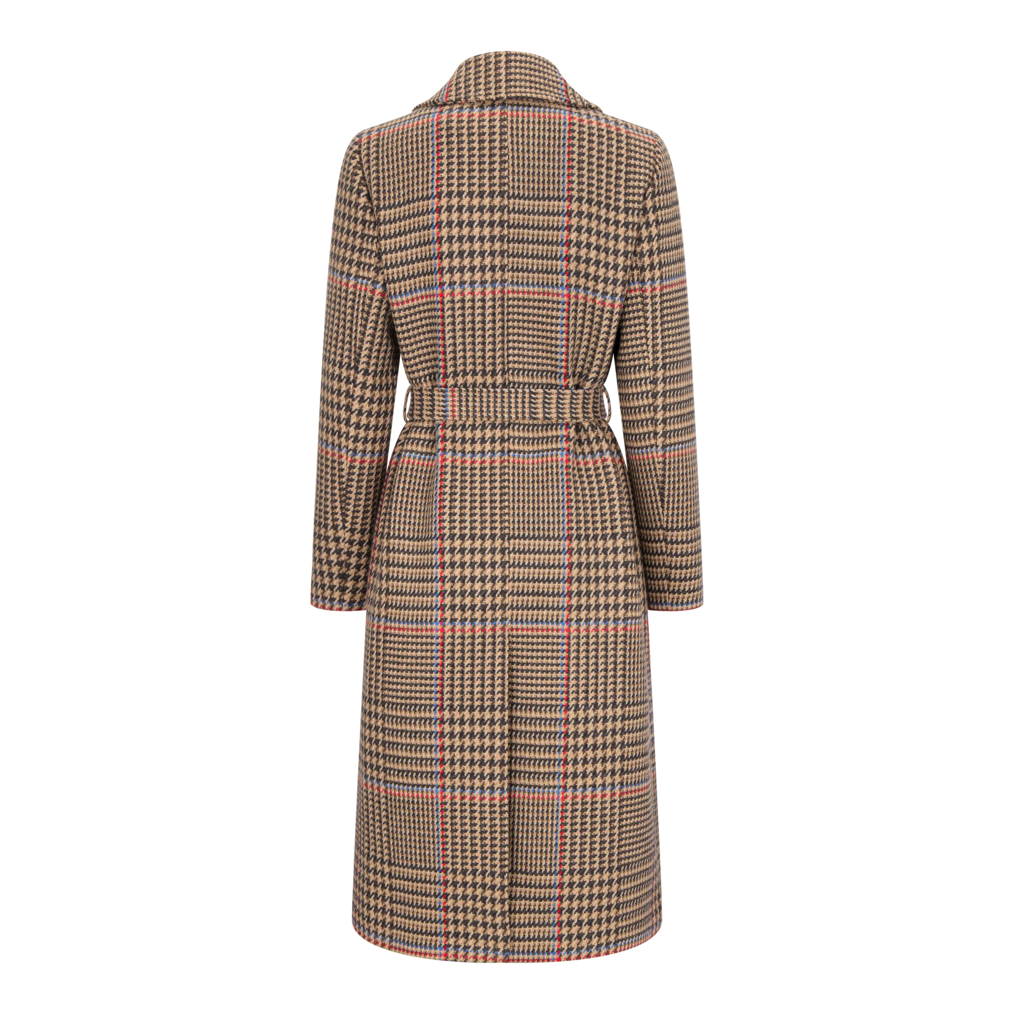 Brown & Red Houndstooth Merino and Cashmere Erin Belted Coat - Image 4