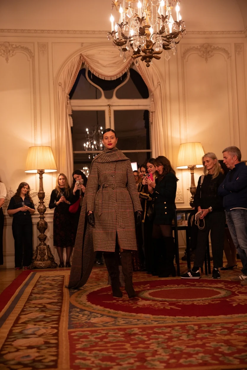 Brown & Red Houndstooth Merino and Cashmere Erin Belted Coat - Image 8