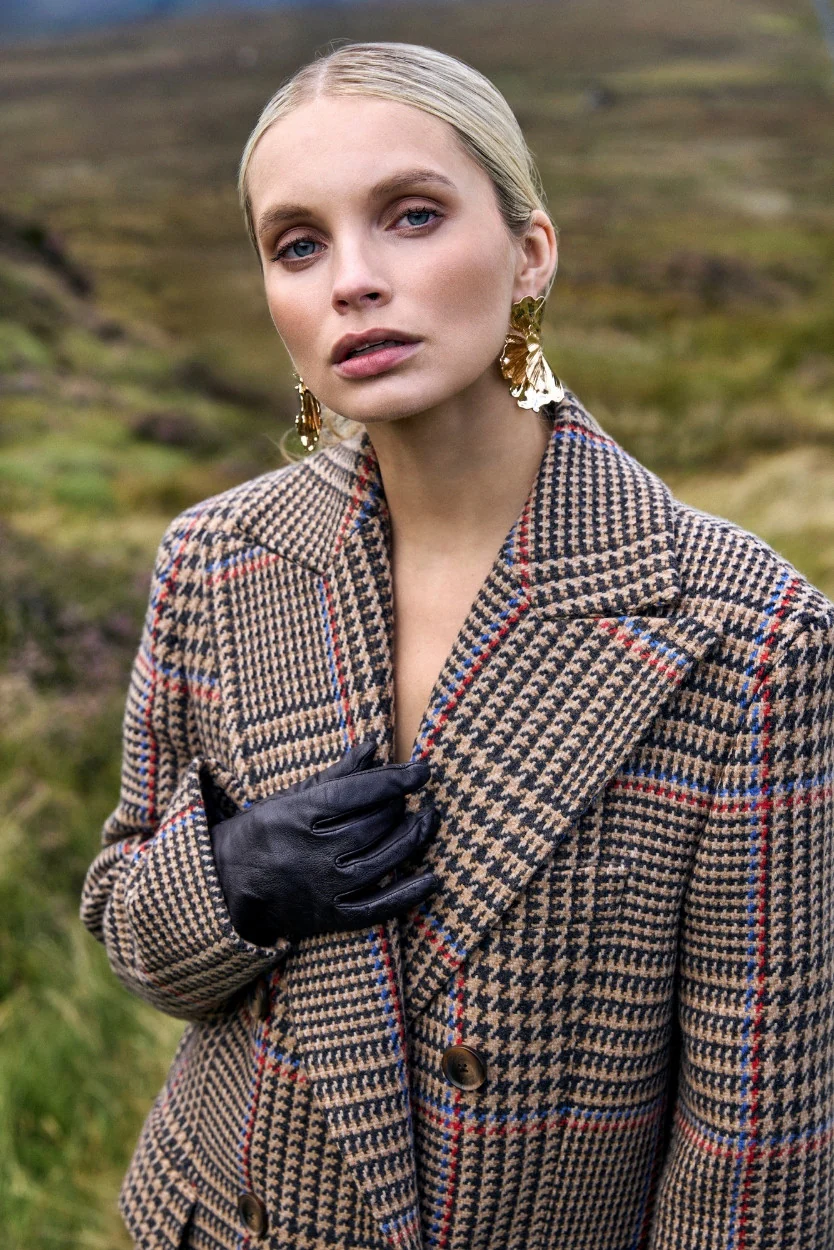 Brown & Red Houndstooth Merino and Cashmere Niamh Double Breasted Coat - Image 2