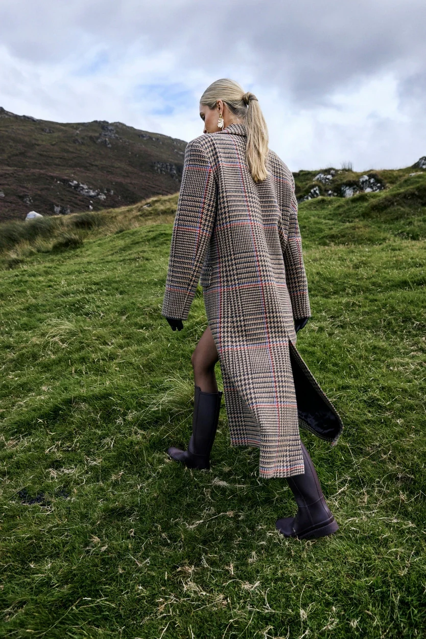 Brown & Red Houndstooth Merino and Cashmere Niamh Double Breasted Coat - Image 3