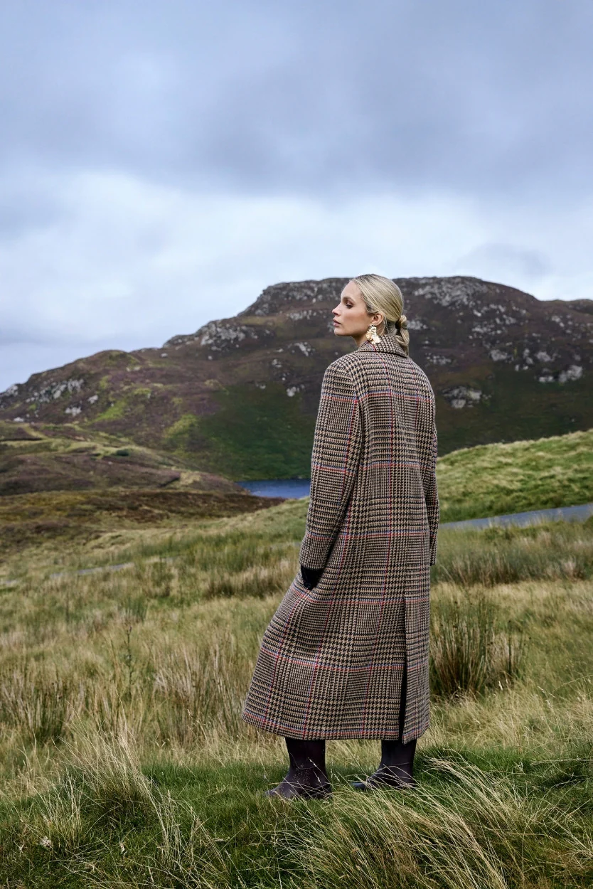 Brown & Red Houndstooth Merino and Cashmere Niamh Double Breasted Coat - Image 4