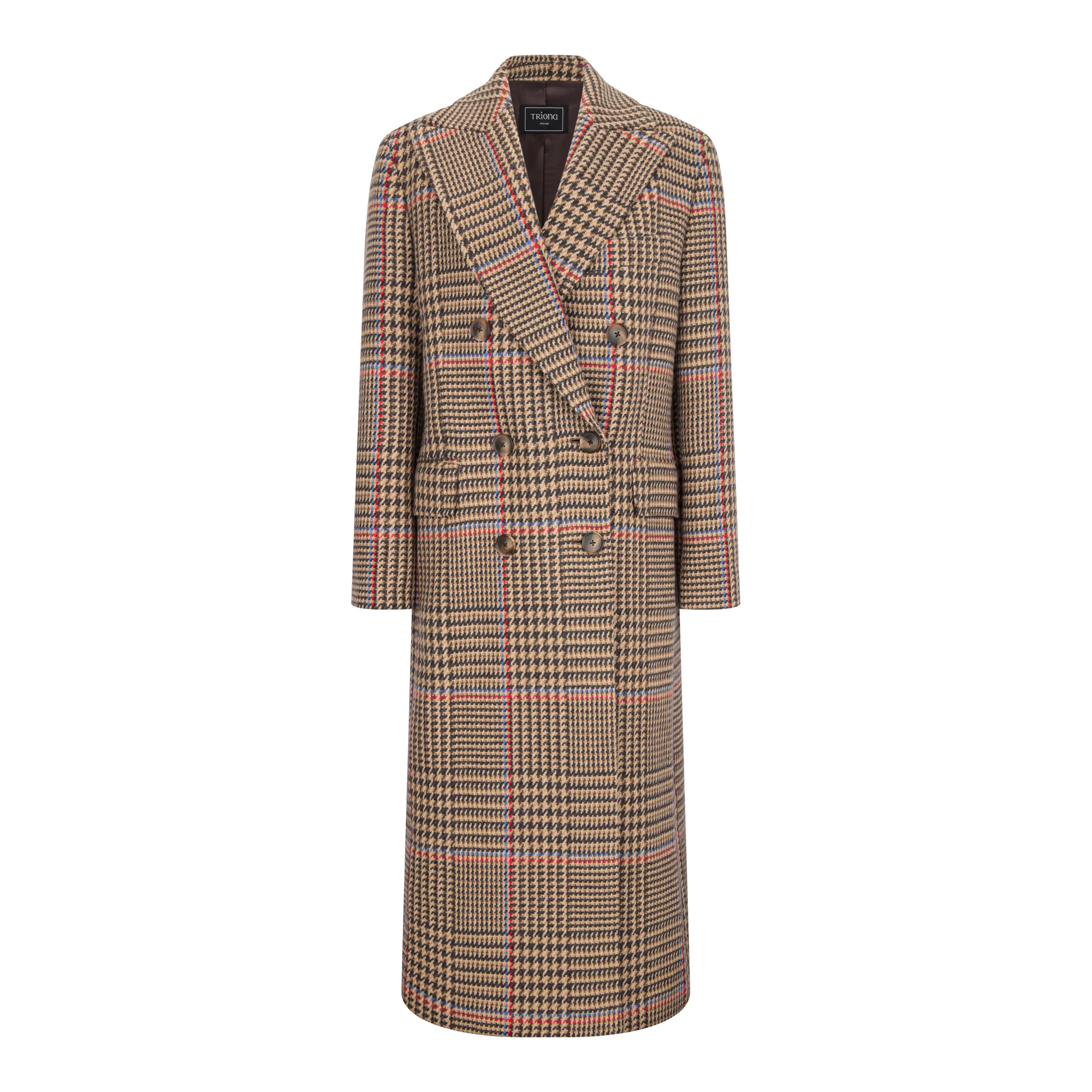 Brown & Red Houndstooth Merino and Cashmere Niamh Double Breasted Coat - Image 5