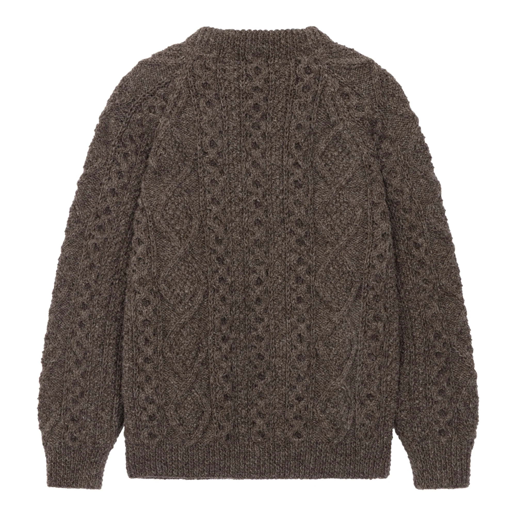 Brown Unisex Hand Knit Crew Neck Aran Sweater - Image 2