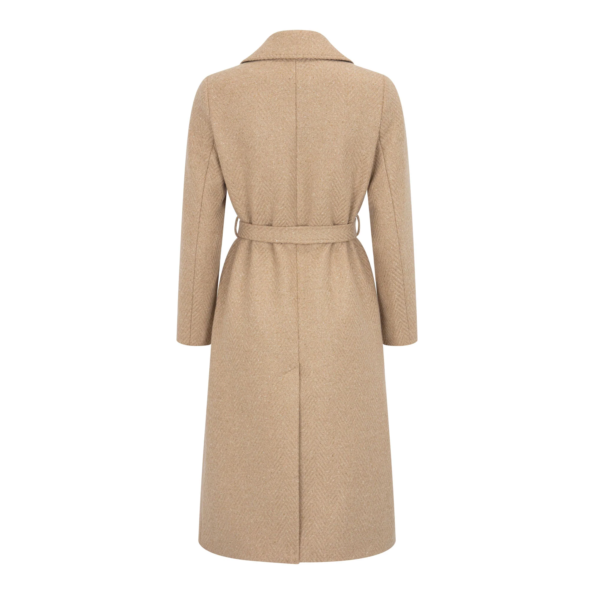 Camel Herringbone Erin Cashmere Blend Belted Coat - Image 4