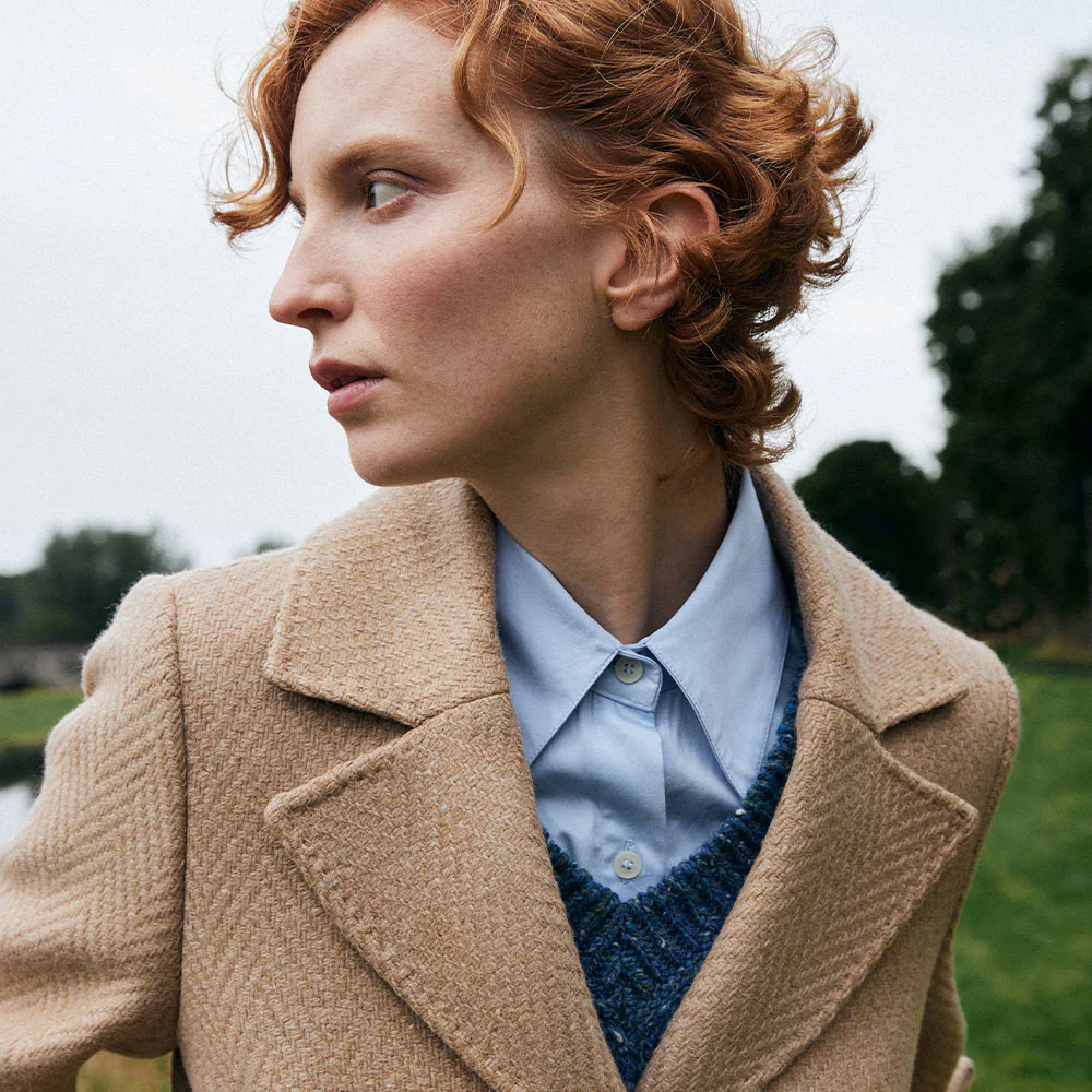 Camel Herringbone Erin Cashmere Blend Belted Coat - Image 5