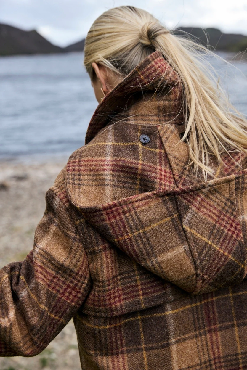 Camel & Red Check Caitlin Duffle Coat - Image 3