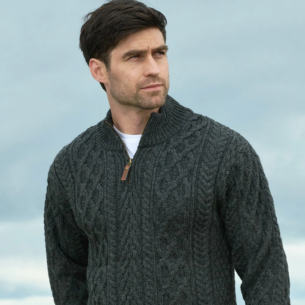Charcoal Half Zip Cable Sweater - Image 3