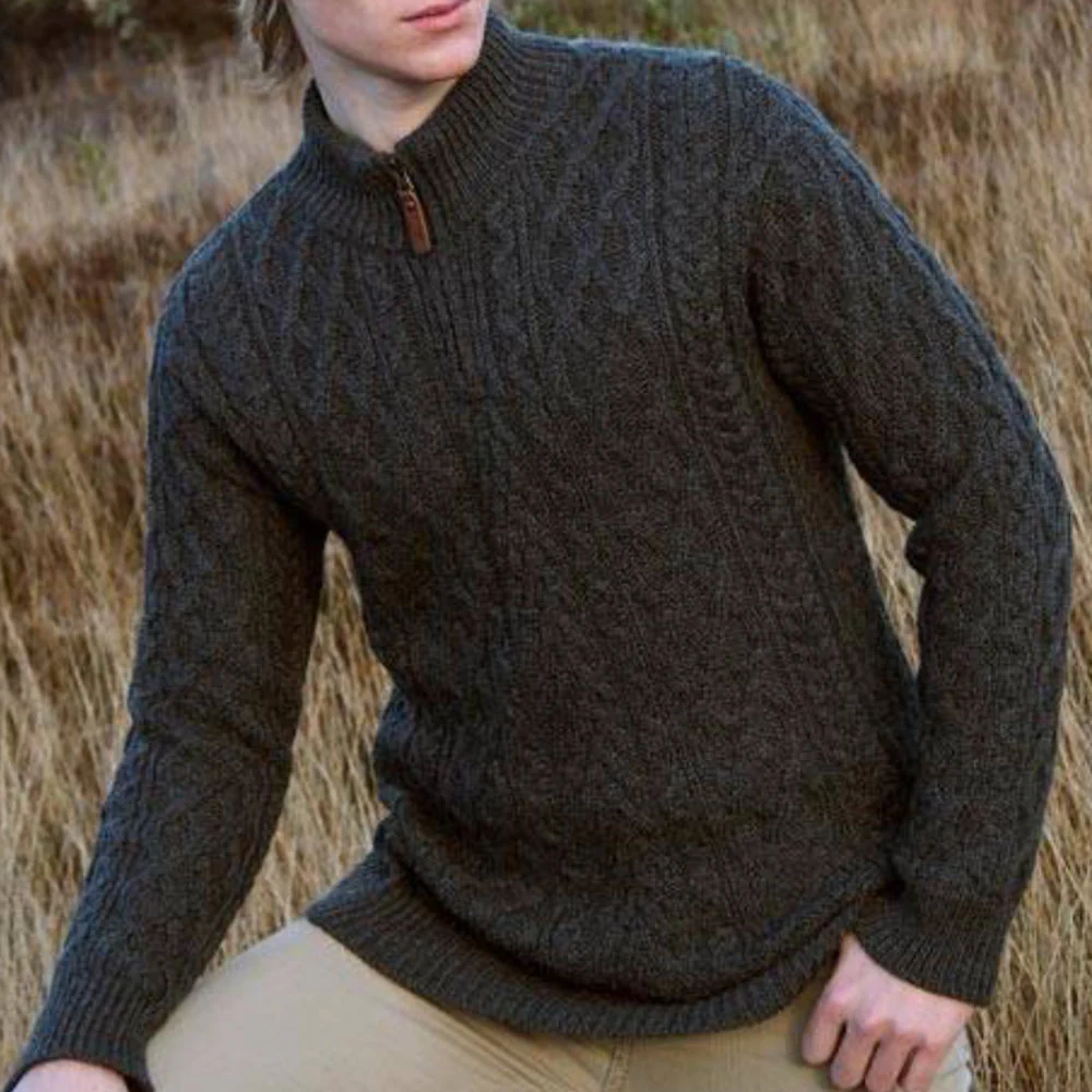 Charcoal Half Zip Cable Sweater - Image 4