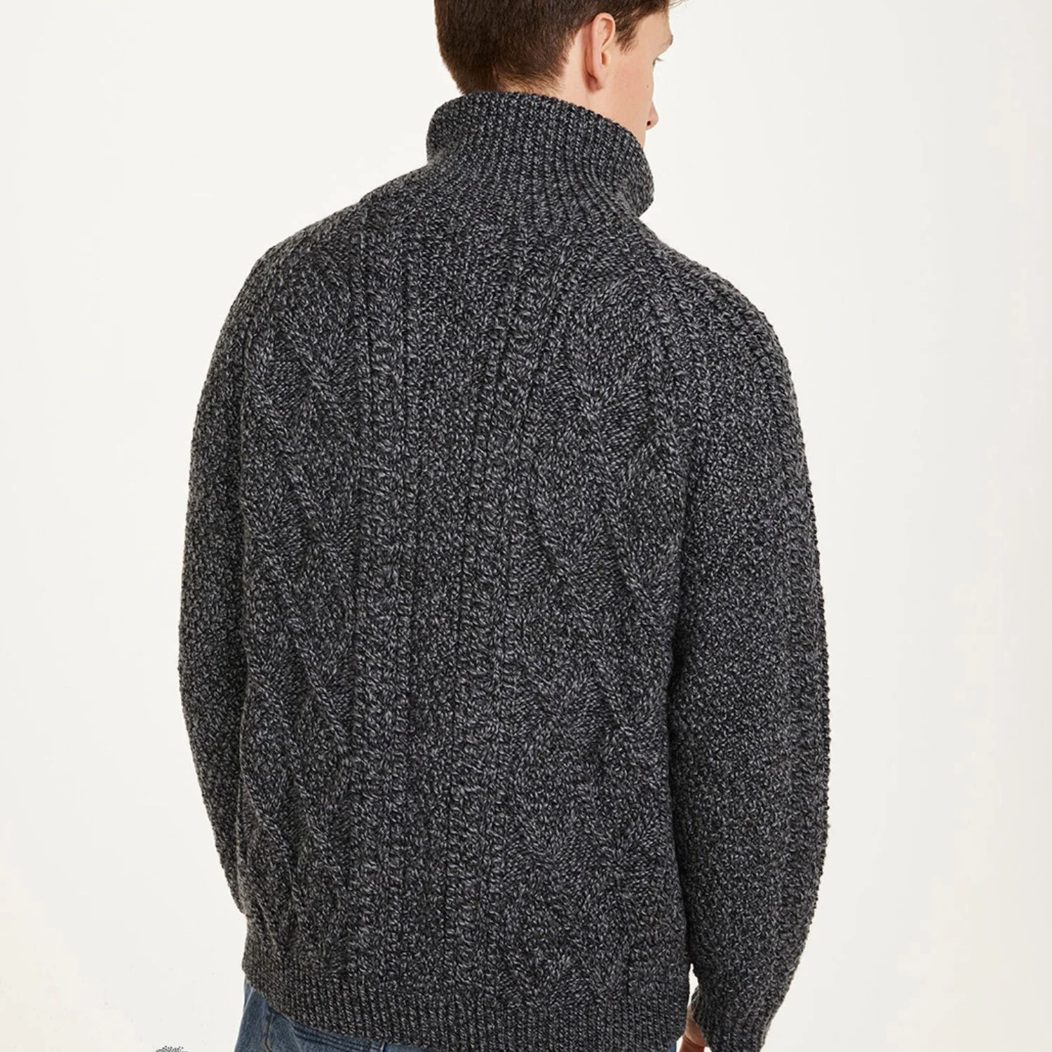 Charcoal Unisex Hand Knit Aran Cardigan - Image 3