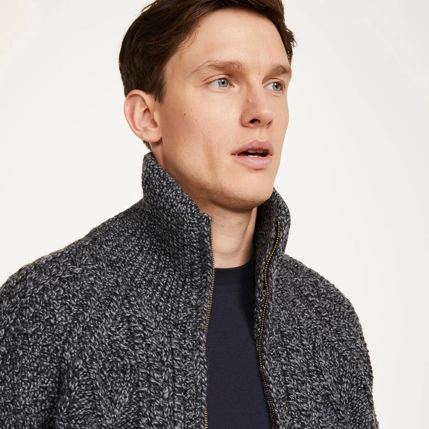 Charcoal Unisex Hand Knit Aran Cardigan - Image 6