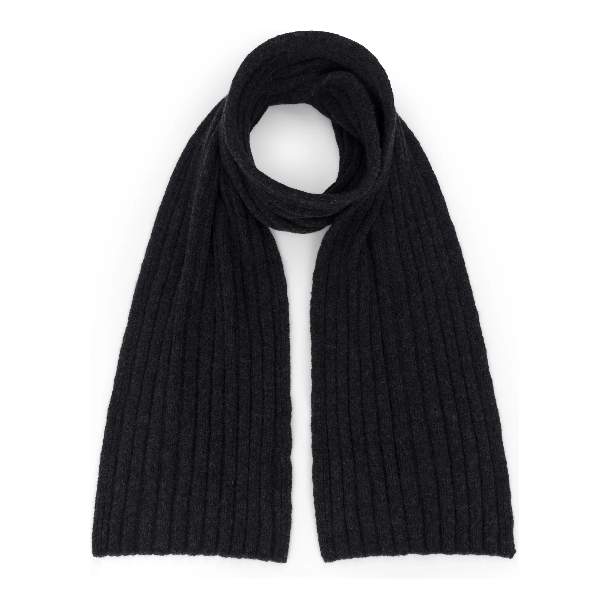 Charcoal Merino & Cashmere Ribbed Scarf