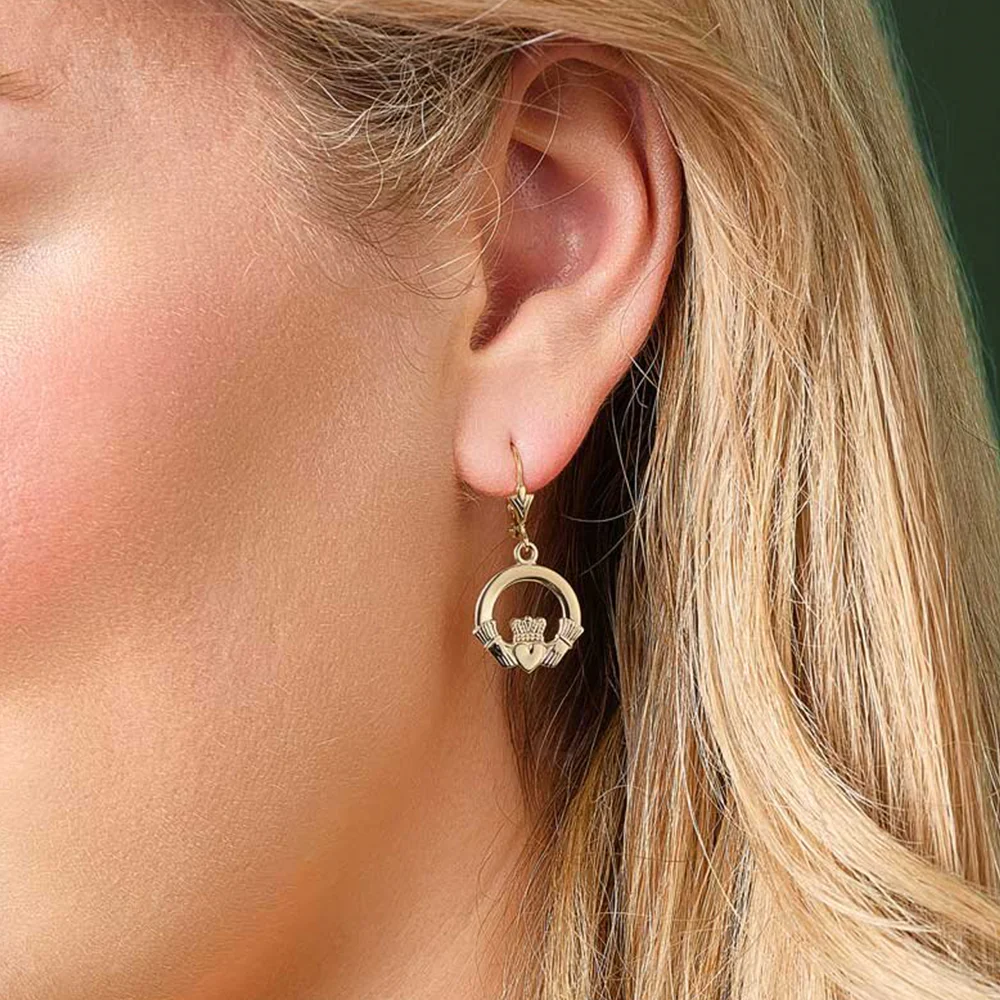 14K Claddagh Drop Earrings, Yellow Gold - Image 2
