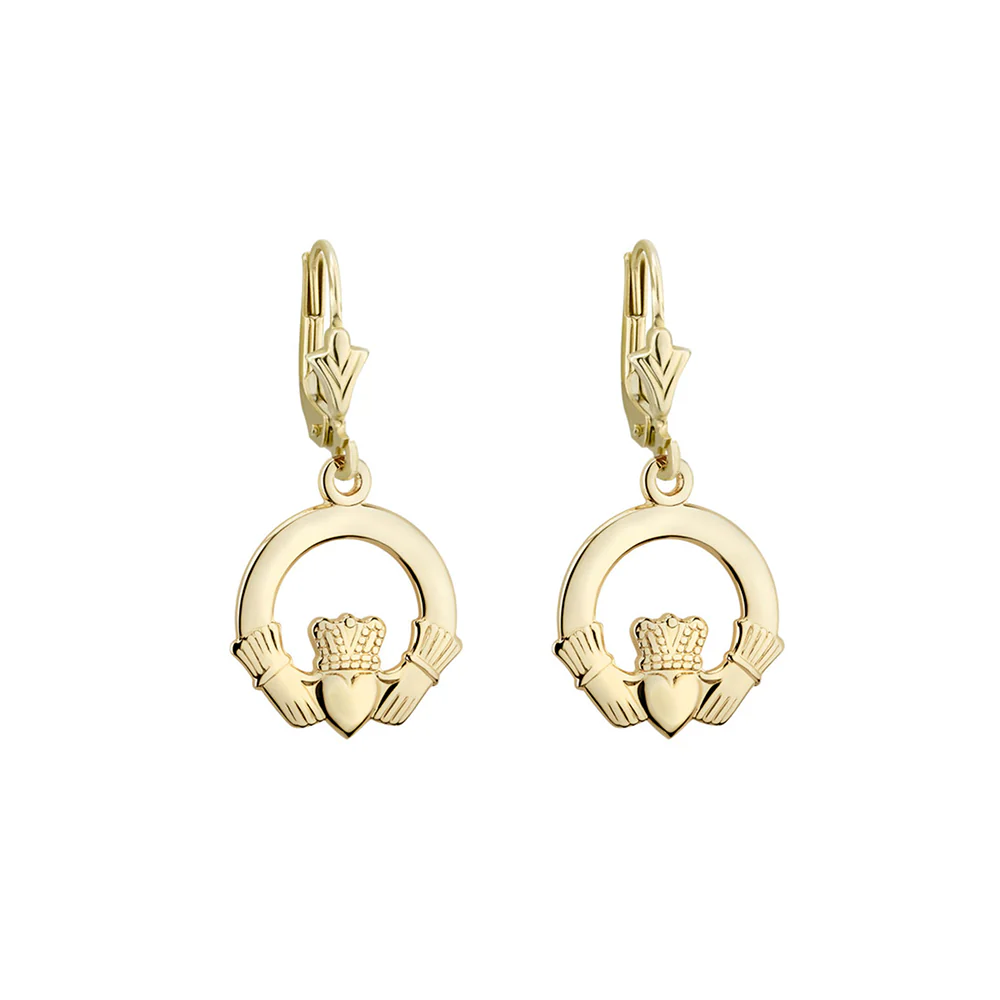 14K Claddagh Drop Earrings, Yellow Gold - Image 3