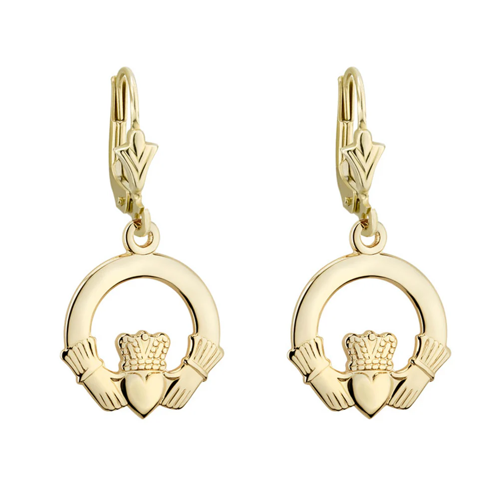 14K Claddagh Drop Earrings, Yellow Gold - Image 4