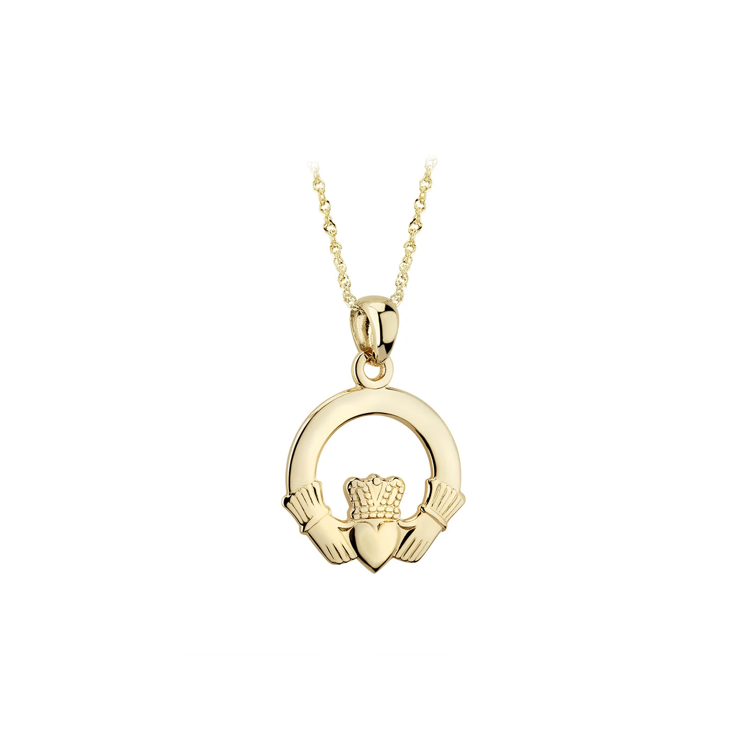 14K Small Claddagh Pendant, Yellow Gold